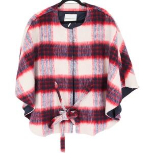 Anthropologie ANDERSEN & LAUTH Plaid Cape Poncho One Size Red White Wool Blend